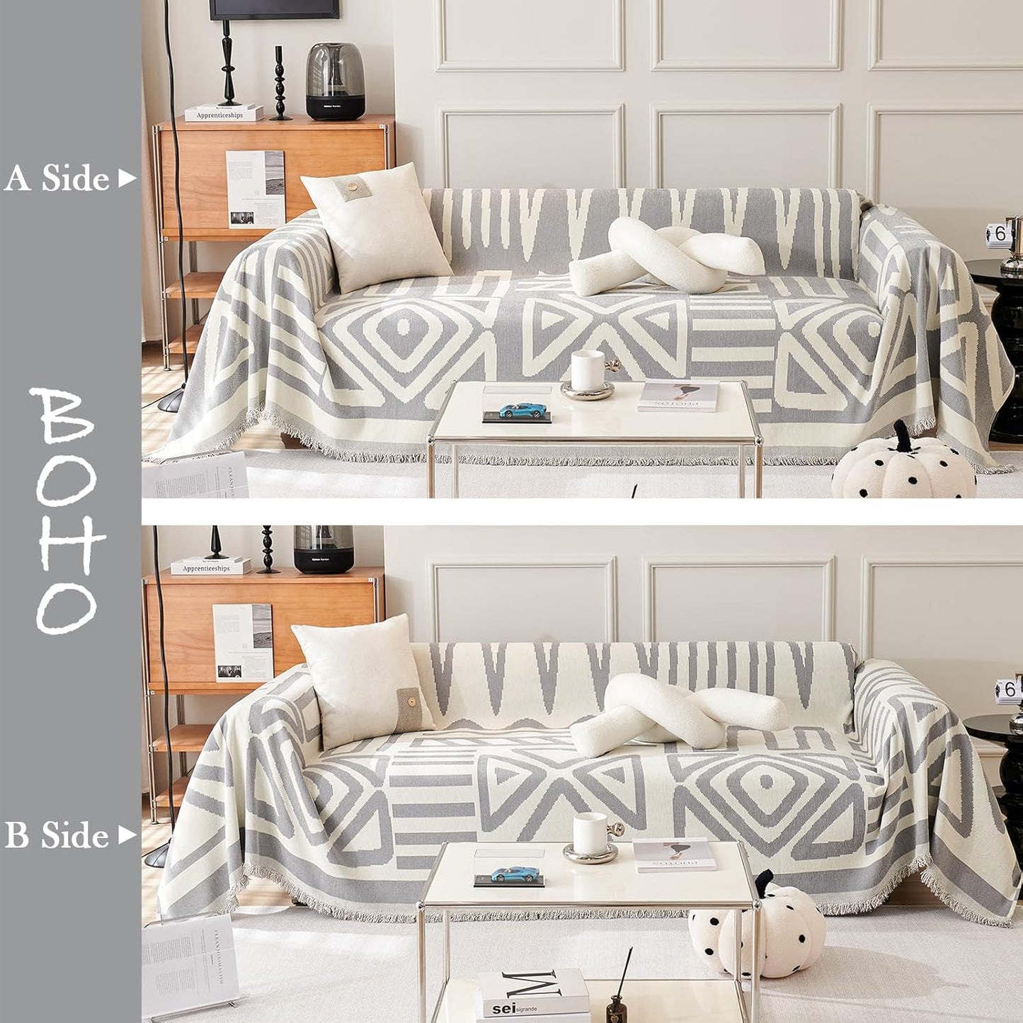 HANDONTIME Grey Sofa Cushion Covers Boho Couch Sofa Covers Dog Couch Cover for Sofa Chenille Couch Sofa Slipcover for Pets Sofa Cover Thick Washable Sectional Slip Covers for Sofas/Couches 71" X134"
