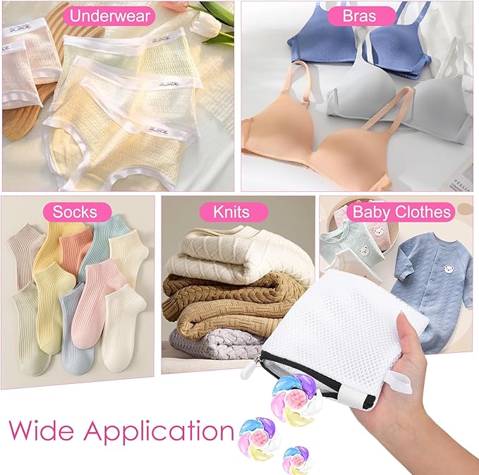 4PCS Laundry Pod Anti-Sticking Bag for Pods Scented Beads Wash Foldable Washing Machine Soap Pouch Small Mini Mesh Laundry Bag Lingerie Bags for Washing Delicates Bags Zipper