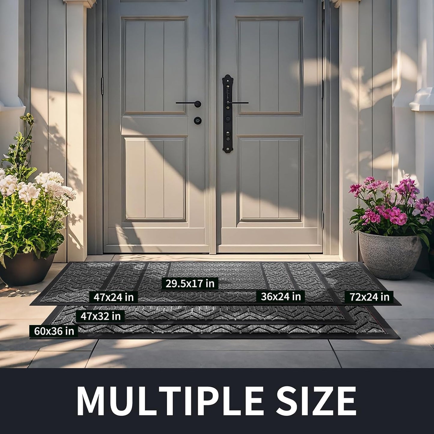 Yimobra Large Door Mat Outside Entrance 47x32, Waterproof Heavy Duty Outdoor Mats for Front Door, Non Slip Rubber Entry Mat for Garage Patio Indoor, Easy Clean, Mix Grey