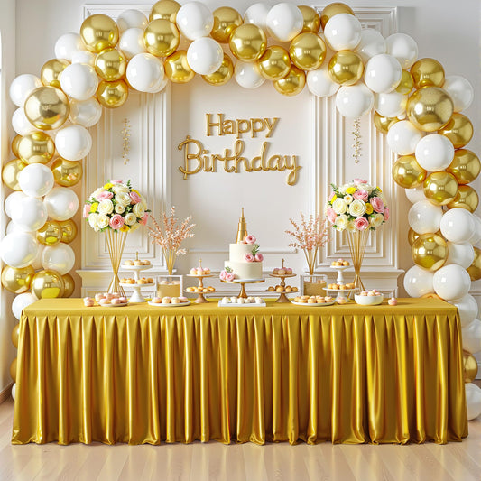 Dark Gold Satin Glitter Tablecloth for Rectangle Tables 6ft,Wrinkle Resistant Ruffles Shimmer Party Table Skirt,Washable 6FT Rectangle Table Cloth Skirt For Birthday,Baby Show,Party,Wedding,Banquet
