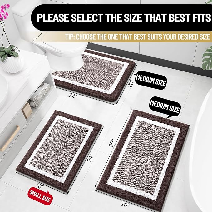 OLANLY Bathroom Rugs 30x20, Extra Soft and Absorbent Microfiber Bath Mat, Non-Slip, Machine Washable, Quick Dry Shaggy Bath Carpet, Suitable for Bathroom Floor, Tub, Shower (Medium, Brown)