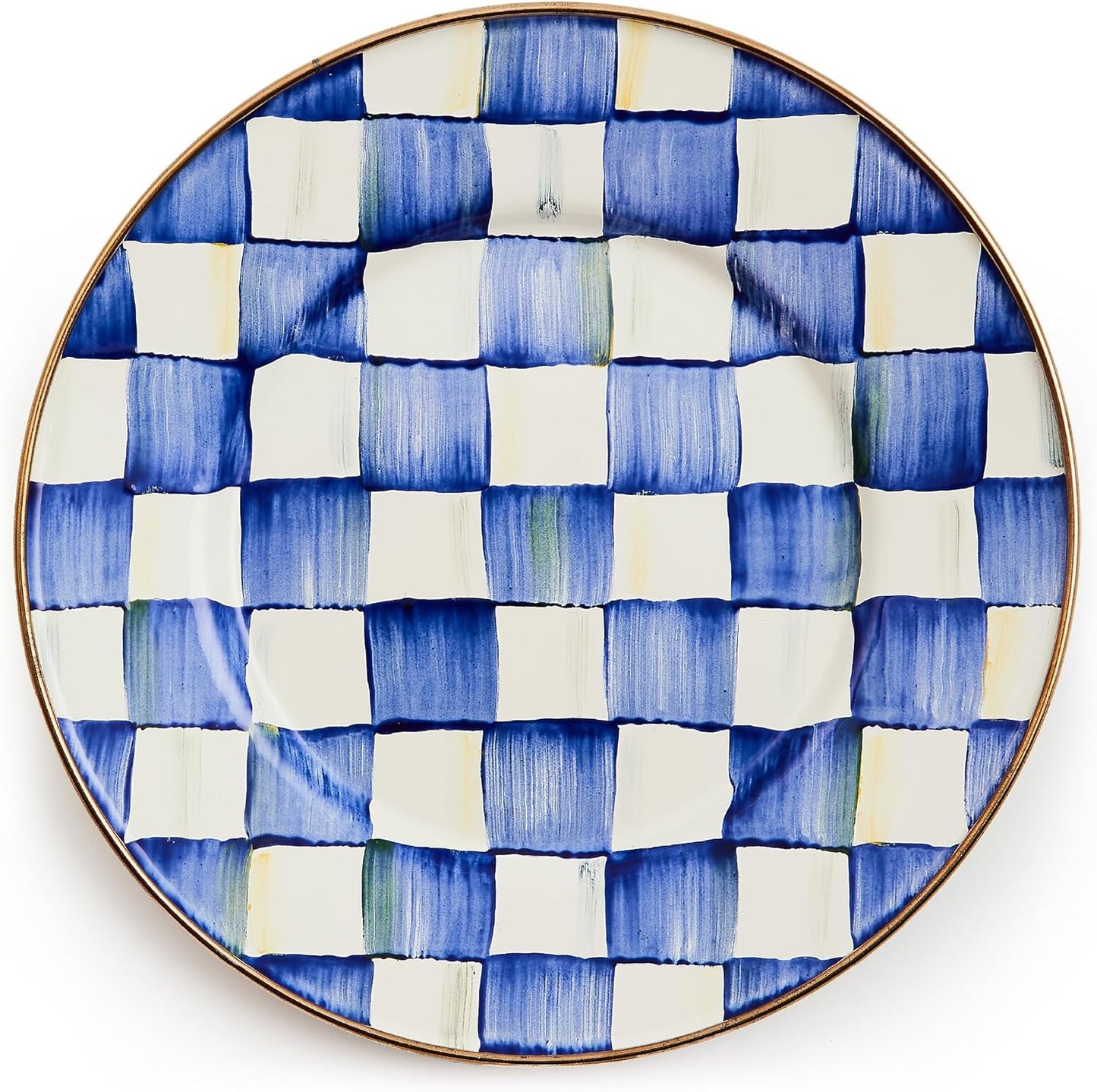 MACKENZIE-CHILDS Enamel Salad and Dessert Plate, Small Plate for a Dessert or Appetizer Dish, 8 Inches, Blue-and-White Royal Check
