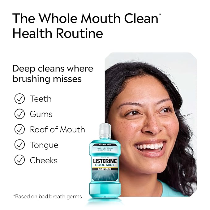 Listerine Total Care Anticavity Fluoride Mouthwash, 6 Benefits in 1 Oral Rinse Helps Kill 99% of Bad Breath Germs, Prevents Cavities, & Strengthens Teeth, Fresh Mint, 1 L, Pack of 1