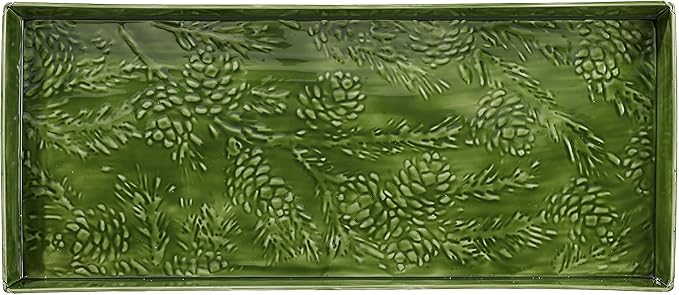 HF by LT Pine Branch Pattern Enamel Boot Tray, 30 x 13 inches, Forest Green