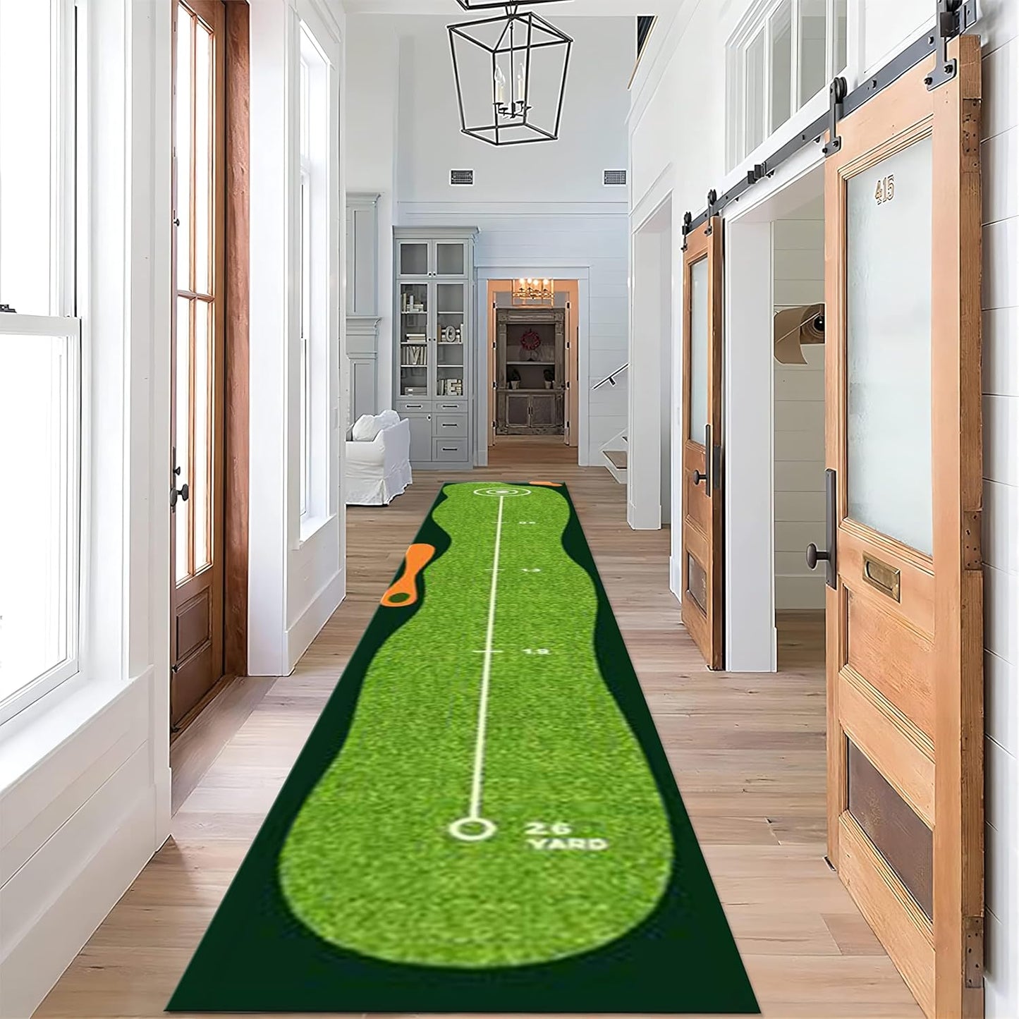 Sports Theme Rugs for Indoor, 2x10ft, Green Lawn Hallway Carpet, Reduce Noise Breathable Durable Entry Carpet, Non-Shedding Pet Friendly Foldable Area Rug for Indoor Entry Entryway