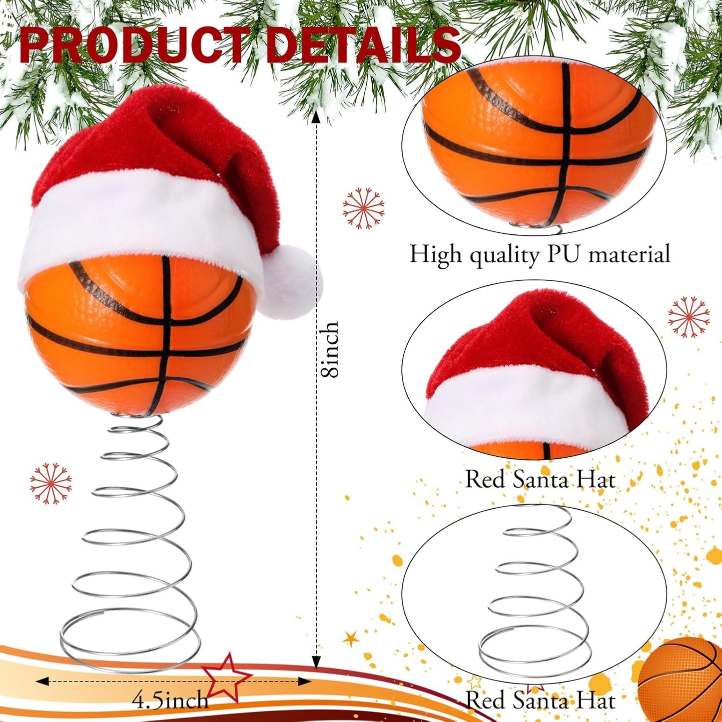 Soulchen 2.4 Inch Basketball Christmas Tree Topper Ornament - Tree Top Decor, Home Xmas Party & Tabletop Display - Gift for Men, Senior Fans, Players & Teams