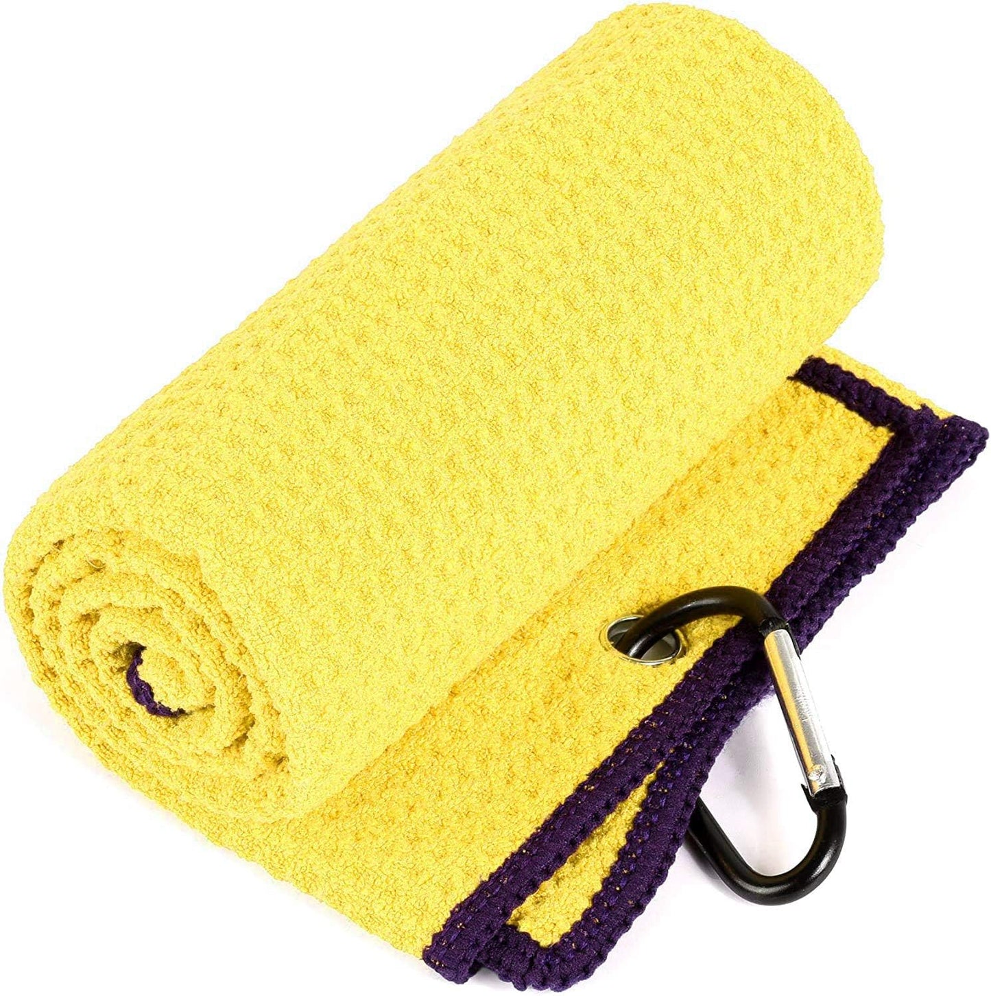 Golf Towels, Microfiber Waffle Pattern Tri-fold Golf Towel - Brush Tool Kit with Club Groove Cleaner, with Clip Men Women Golf Gifts (Yellow Towel+Black Brush)