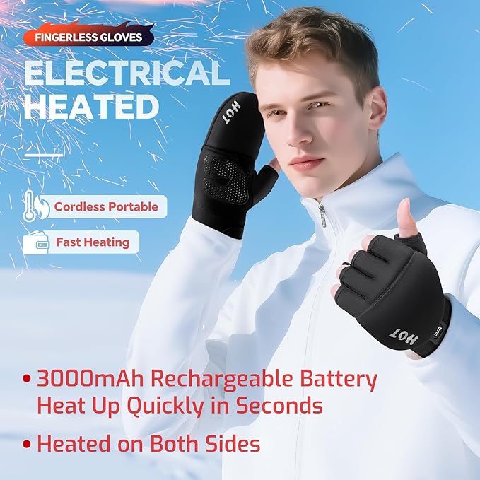 Heated Gloves for Men Women- Rechargeable Electric Full&Half Hands Heated Gloves Outdoor Work Arthritis Pain Relief Hot Compress Hand Warmers for Cycling Skiing Hunting