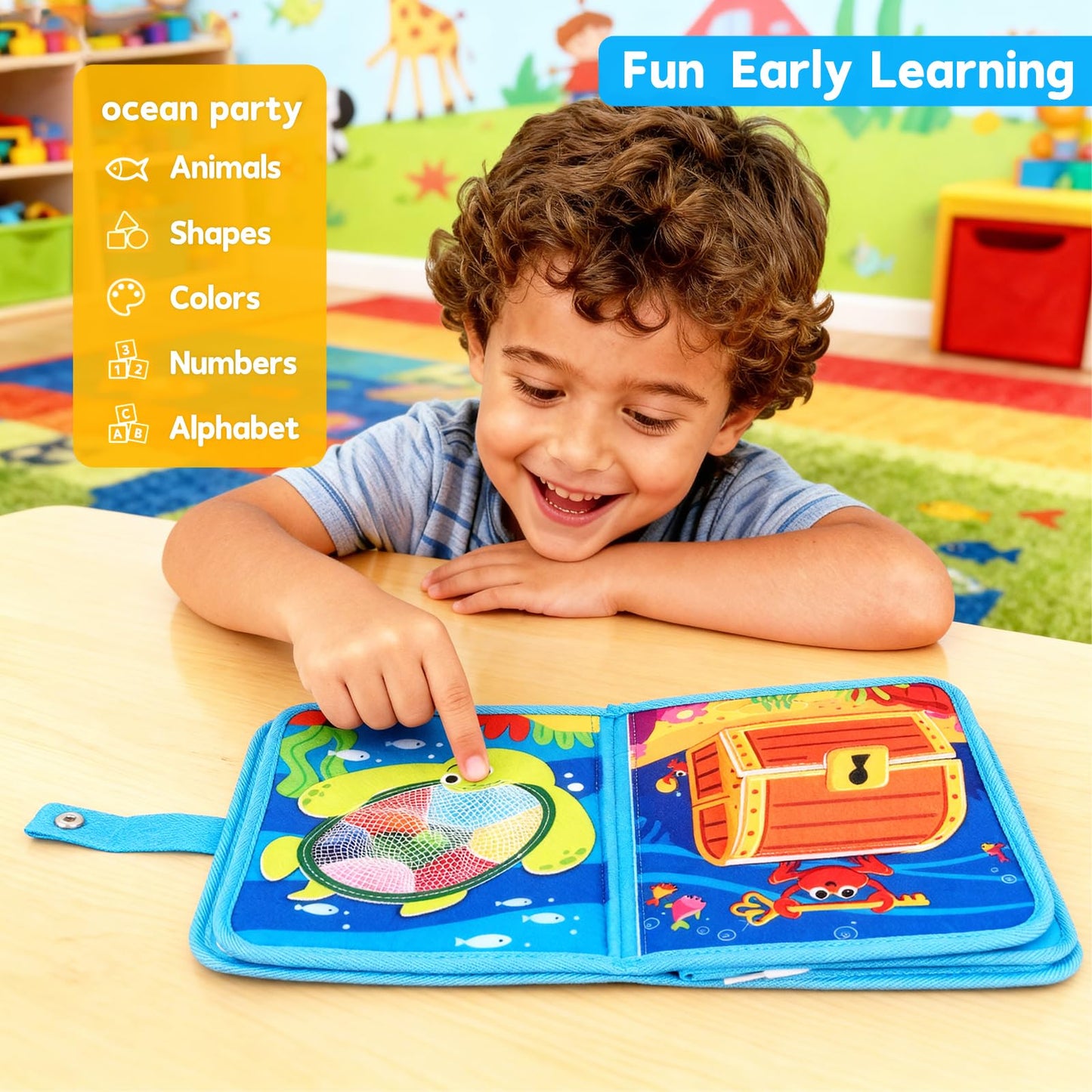 FoenixArte Ocean Busy Book for Toddlers 1-3, Montessori Quiet Book with 20 Activities, Travel Toy for Fine Motor Learning, Gift for Boys Girls