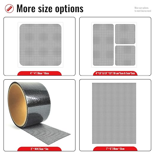 Matenf Window Screen Repair Patch, 10 Patches, 4"x 4"(10cm x 10cm), Gray, 3-Layer Strong Adhesive Window Screen Mesh Tape, Repair Kit for Window and Door Screen Tears Holes