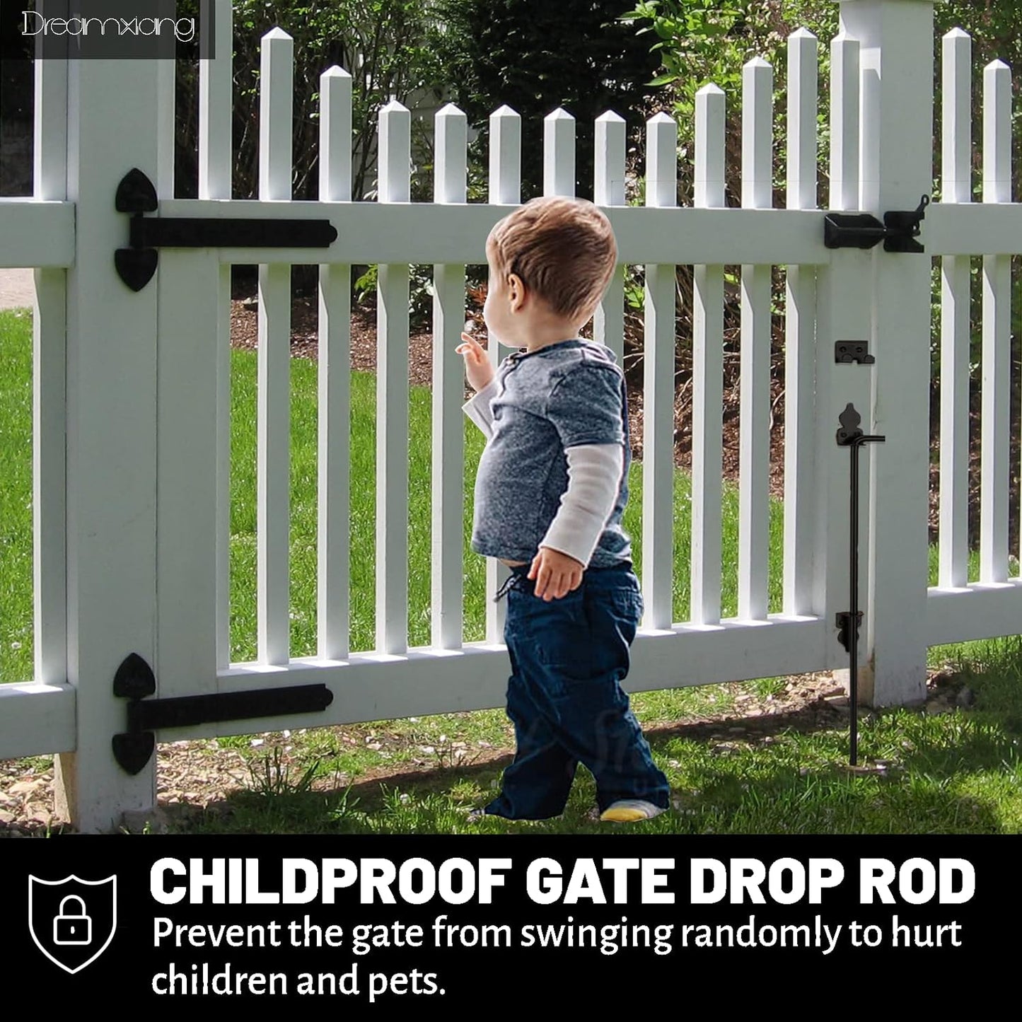 18" Heavy Duty Cane Bolt Gate Drop Rod Hardware Ground Latch for Wood PVC Vinyl Metal Fences Gates, Double Doors, Black Solid Steel -2 Pack