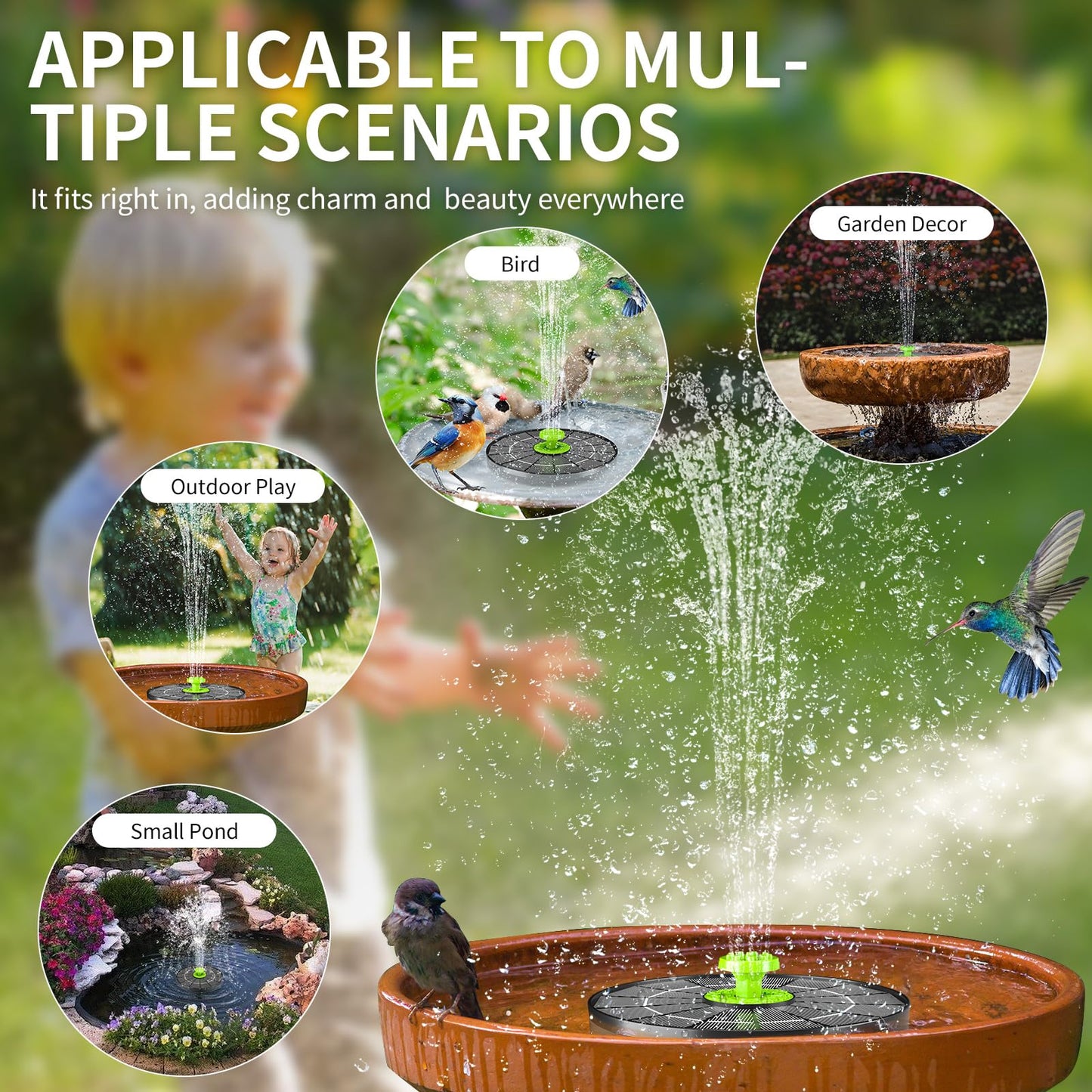 4.0W Solar Bird Bath Fountain Pump, Solar Powered Water Pump, Outdoor Water Fountain with 8 Nozzles for Hummingbirds, Garden, Pool, Pond