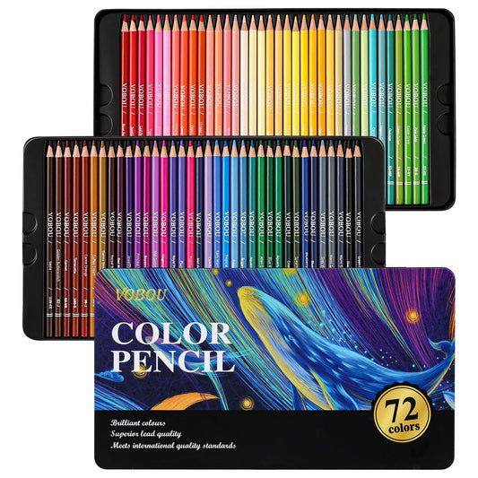 Vobou 72 Colors Artist Colored Pencils Set for Adult Coloring Books, Soft Core Coloring Pencils, Professional Numbered Drawing Pens for Layering Shading Blending, Gift Tin Box for Beginners