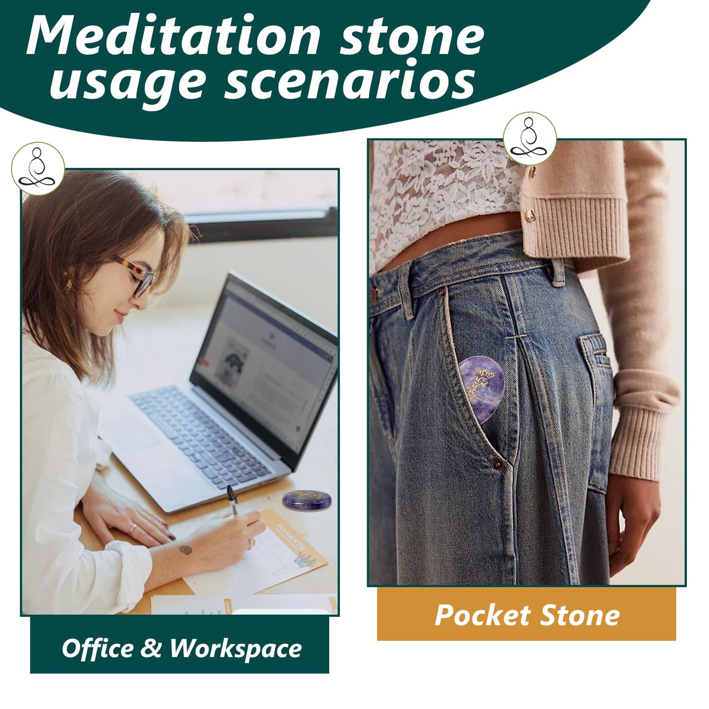 LONGDERY Thumb Worry Stone for Anxiety Amethyst Crystal Healing Crystals, Inspirational Gifts,Meditation Stone,Stones with Inspirational Words