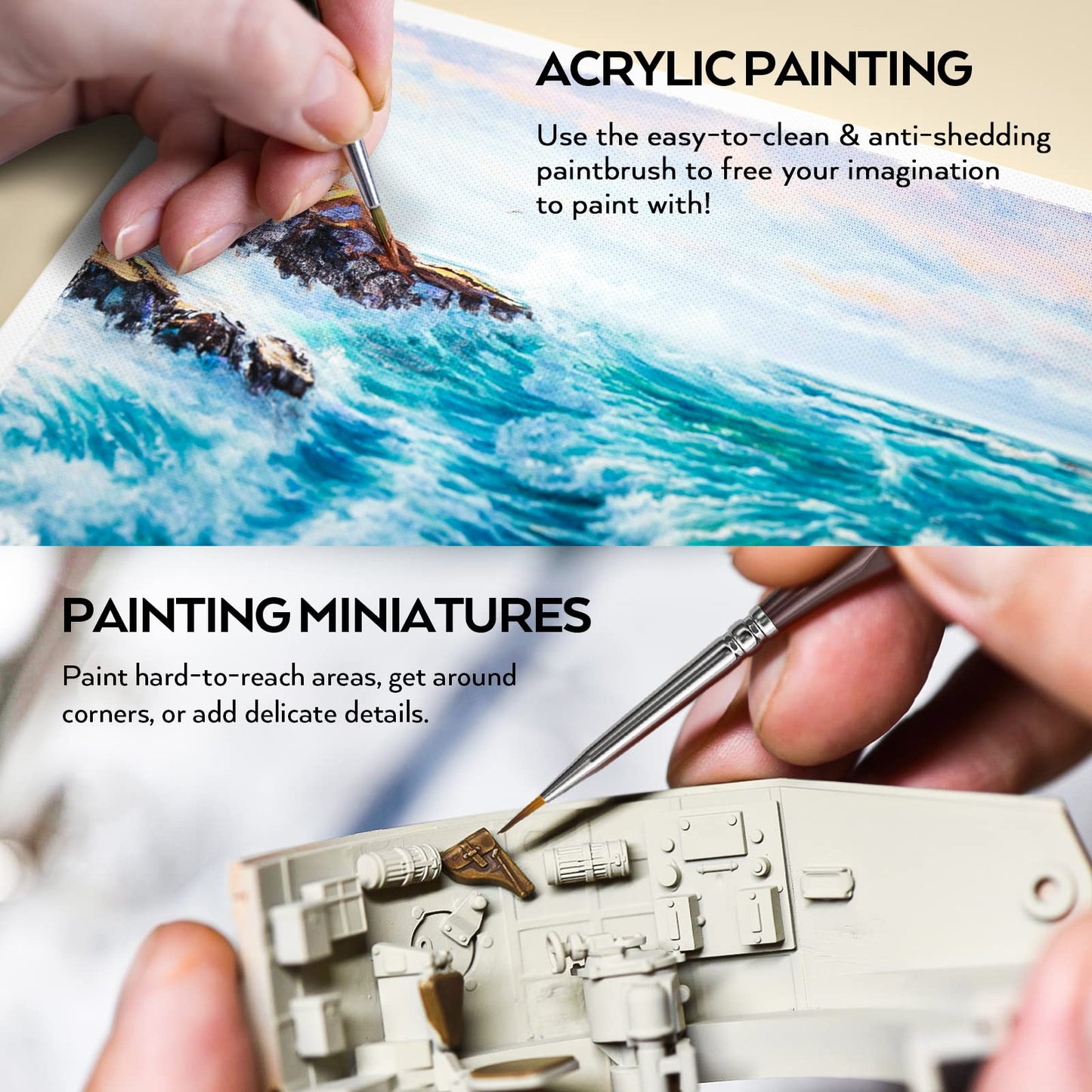 Nicpro 15 PCS Micro Fine Detail Paint Brush Set, Small Miniature Fine Tip Detail Brushes Kit for Acrylic Oil Watercolor, Models, Paint by Numbers, Miniature Painting, Craft, Rock Painting (Brown)