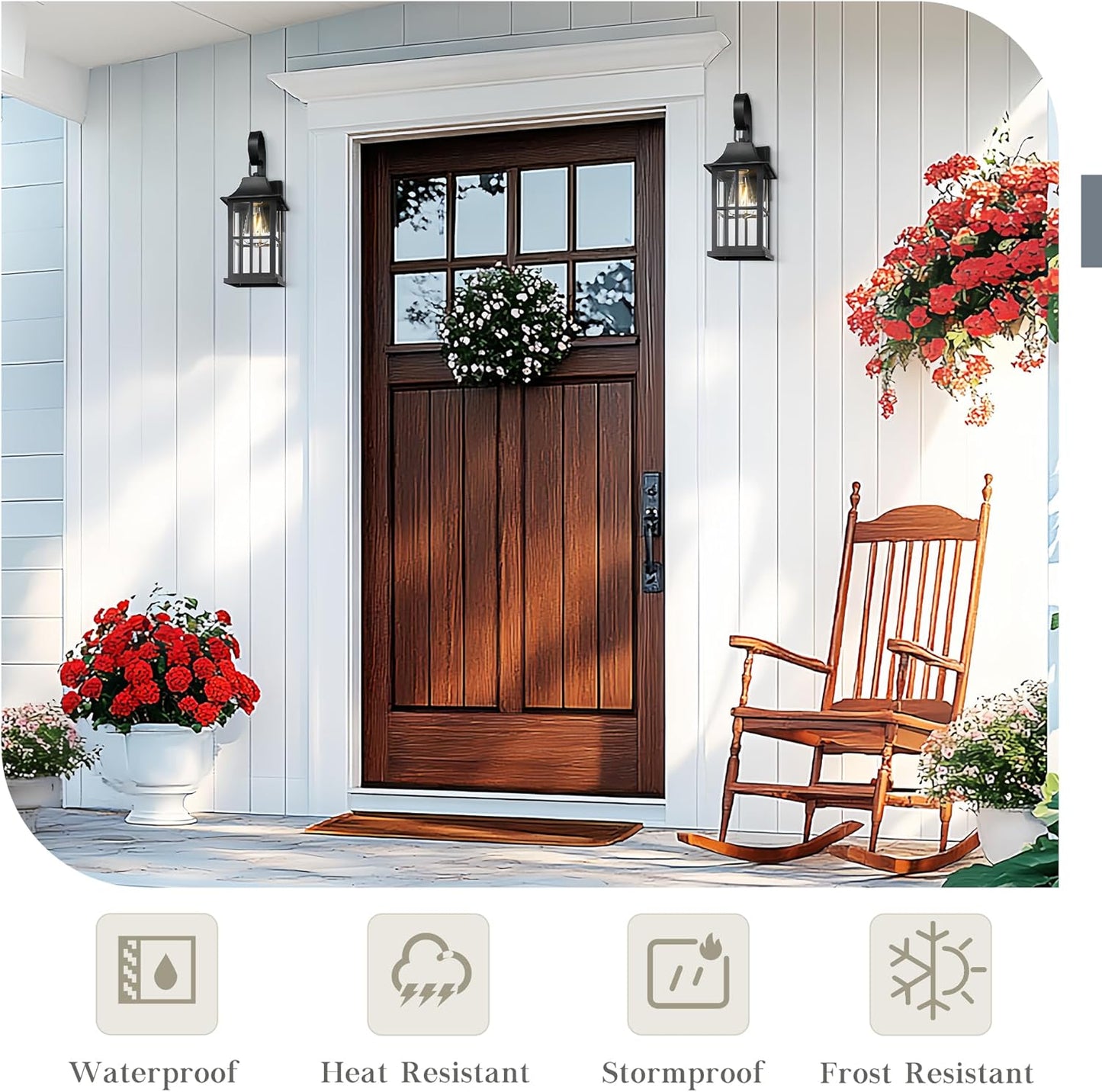 Emliviar Outdoor Porch Light Wall Mount, 15.4 Inch Patio Wall Light Fixture in Black Finish, Outside Light with Clear Glass for Garage, YXE306B BK
