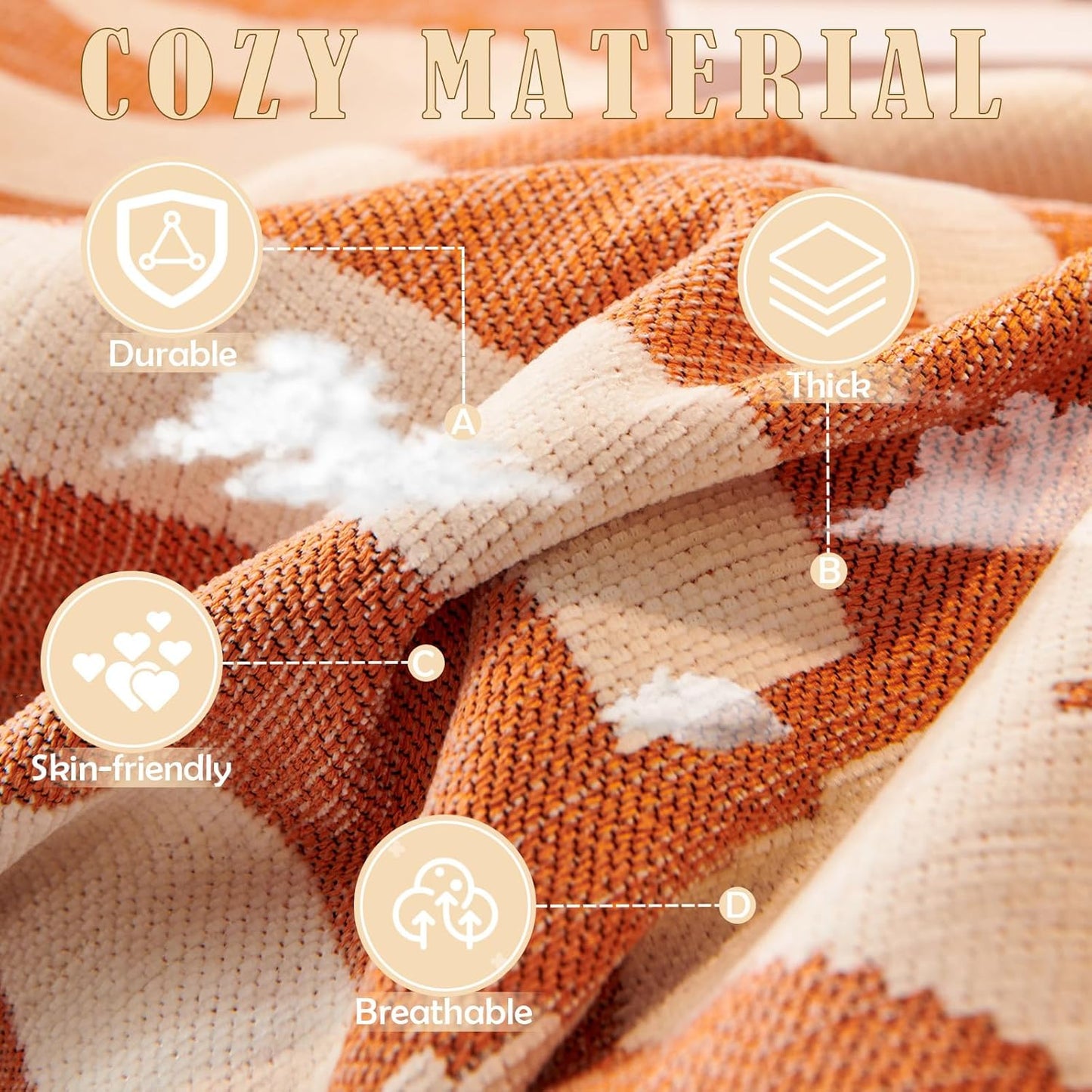 HANDONTIME Orange Sofa Covers for Couch Loveseat Covers Soft Chenille Couch Cover for Dogs Sofa Covers for 3 Cushion Couch Boho Sofa Throw Cover Pet Couch Furniture Protector Thick Washable 71" X134"