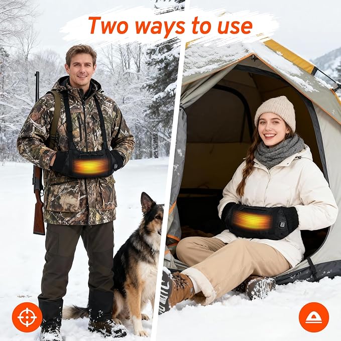 Heated Hand Warmers Pouch with 10000mAh Power Bank Included– 3 Levels Up to 14.5Hrs Double-Sided Heat, Adjustable Strap for Hunting & Camping, Waterproof Dual Pockets, Fleece Lined Survival Gear
