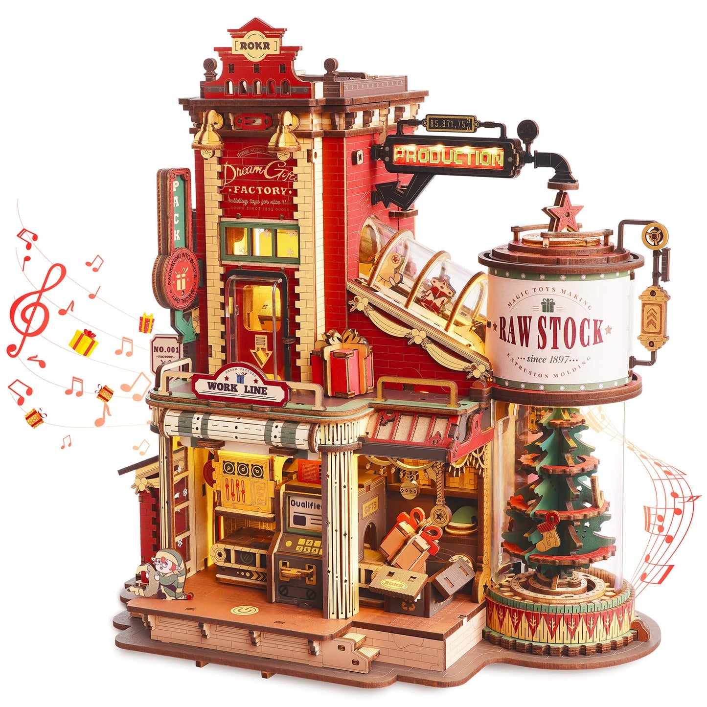 ROKR 3D Wooden Puzzle for Adult - Gift Factory Mechanical Model Kit with Music & Lights, 449pcs Adult Wooden Puzzles, DIY Building Puzzle for Adults