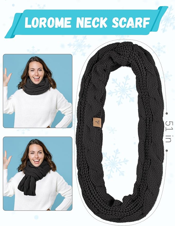 Winter Hat Scarf Gloves and Ear Warmer, Warm Knit Beanie Hat Touch Screen Gloves Set Winter Gifts Neck Scarves for Women