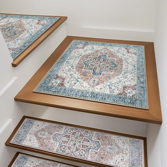 OJIA Non-Slip Stair Treads Matching Mat for Wooden Steps, Square Rubber Backing Anti-Slip Stair Carpet Landing Mat Stair Rugs 31x31 inch Carpet for Stairs