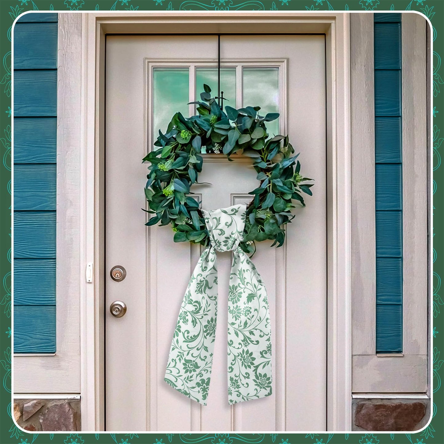VitalCozy 2 Pcs Wreath Sash for Front Door Wreath Sash Garland Ribbon Accessories for Embroidery Monogram Outdoor Indoor Xmas Party Yard Doorway 4.5" W x 56" L(Green,Greenery)
