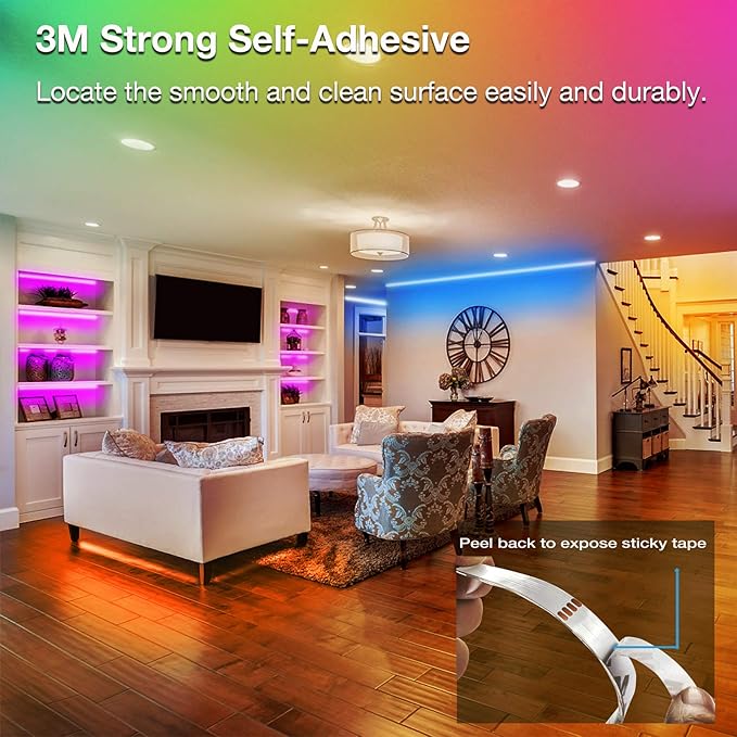 VOLIVO 50 FT RGB Led Strip Lights,Color Changing Led Light Strips Kit with 44 Keys IR Remote Control, Led Lights for Bedroom, Room, Home Decoration