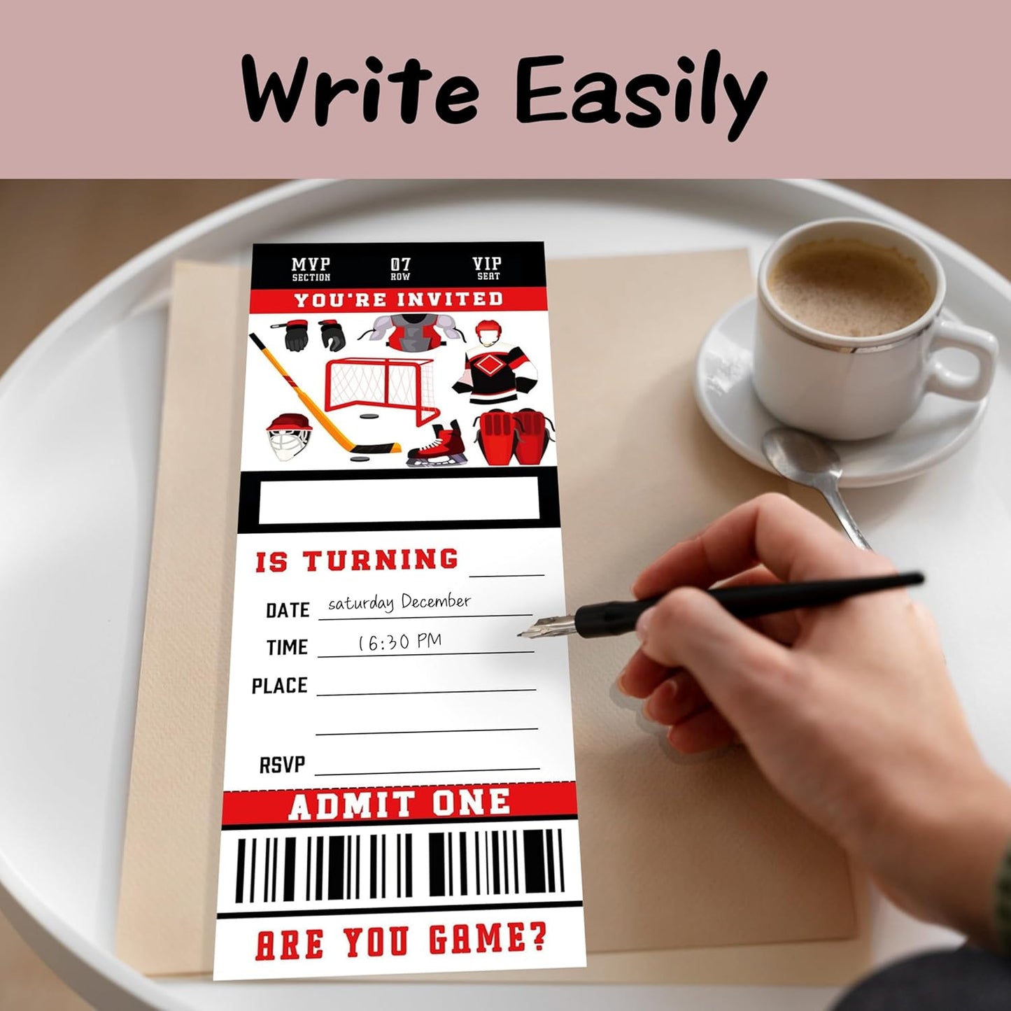 Birthday Cards-20 Ice Hockey Game Ticket Invite Cards-Red and Black Birthday Invitation with Envelopes for Hockey Lovers Boys-Party Favor & Supplies (3×8 inch)-A01