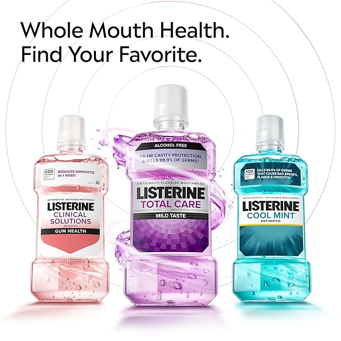 Listerine Total Care Anticavity Fluoride Mouthwash, 6 Benefits in 1 Oral Rinse Helps Kill 99% of Bad Breath Germs, Prevents Cavities, & Strengthens Teeth, Fresh Mint, 1 L, Pack of 1