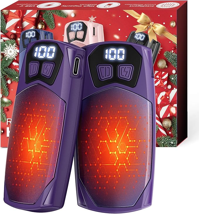 Kesguar Hand Warmers Rechargeable 2 Pack - 6000mAh Electric AI Handwarmers, LED Display & 5-Level Heating, 20Hrs Long Lasting, 2-in-1 Portable Heater, Gifts for Men/Women/Golf/Hunting