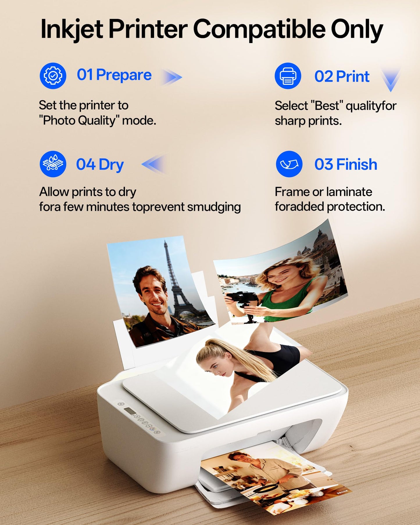 HARTWII Thin Glossy Inkjet Paper 8.5x11 Inches, 110 Sheets brochure paper, 115gsm Photo Paper for Inkjet Printer with Dye Ink for Custom Chip Bag Party Favors