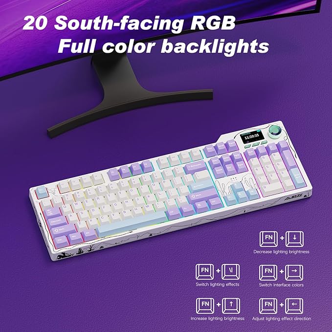 Ajazz AK35I V4 Customizable Wireless Gaming Mechanical Keyboard, Wired/Wireless 2.4G/BT, Gasket Structure, 10000mAh Battery, Full-Color RGB, 1.14-inch Color Screen, Knob, Multi-Function Keys.
