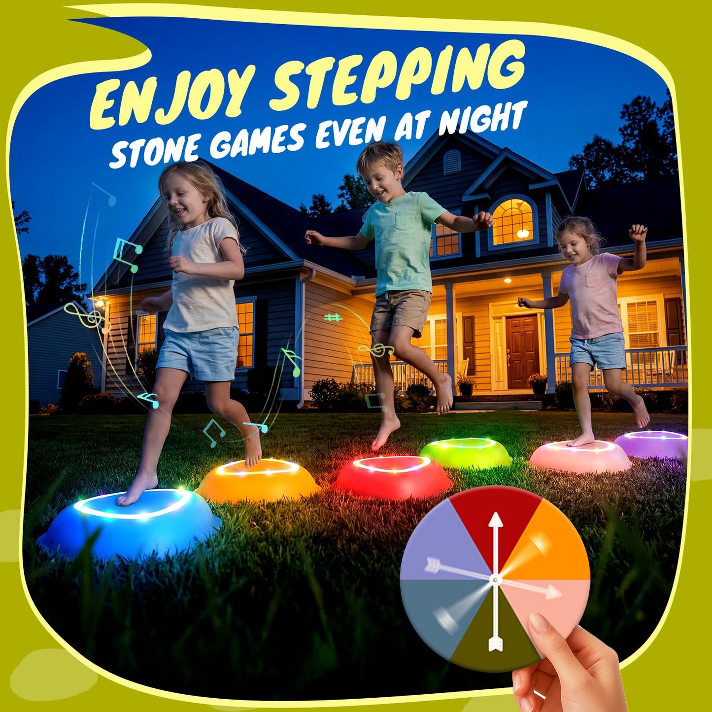 Scvcid Rechargeable Stepping Stones for Kids, 6pcs Non-Slip Balance Sensory Toys for Toddler, Kids Music & Light Up Indoor and Outdoor Play Equipment, Birthday Gifts Toys for 2 3 4 5+ Year Old Kids