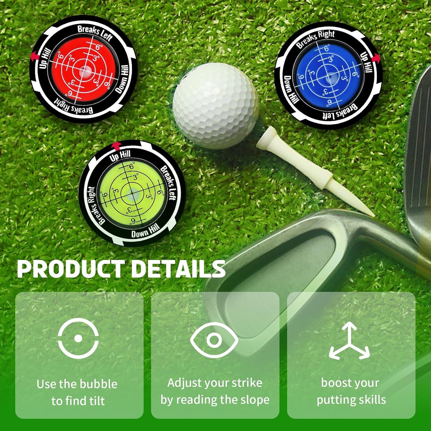3 Pack Golf Ball Markers for Putting Green, High Precision Pro Golf Green Reader for Men & Women