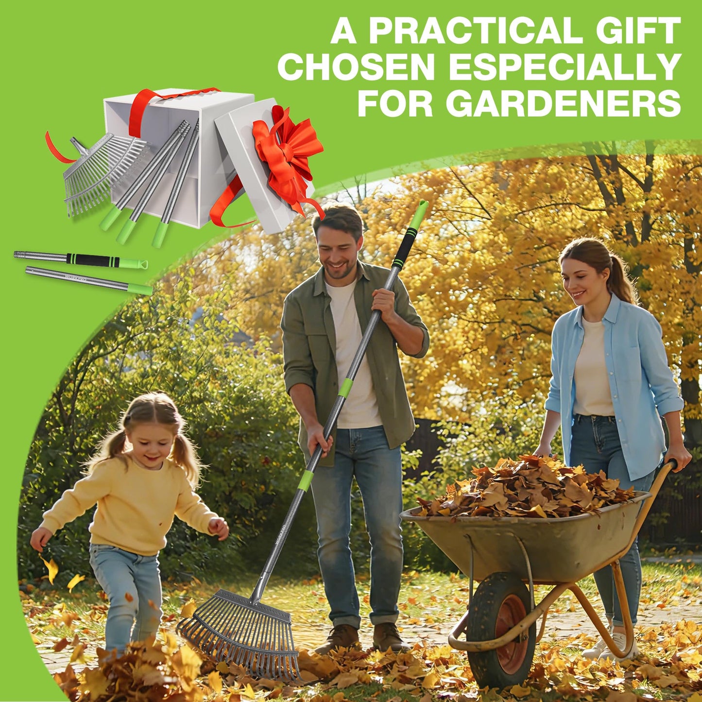 WORKPRO Rakes, Small Leaf Rake with 73” Adjustable Long Handle, Narrow Metal Garden Rake with 25 Steel Tines, Heavy Duty Rust-Resistant Lawn Rakes for Yard, Garden, Shrubs, Flower Beds & Tight Spaces