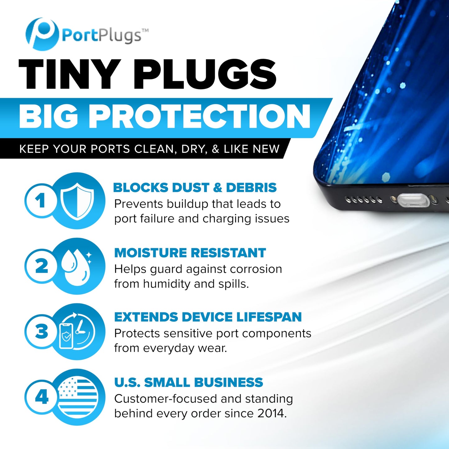 Portplugs Usb-C Dust Plugs Compatible With Iphone 17, 16, Galaxy S25-S10, Pixel, Steam Deck, Ipad, Switch & More - Includes Clea