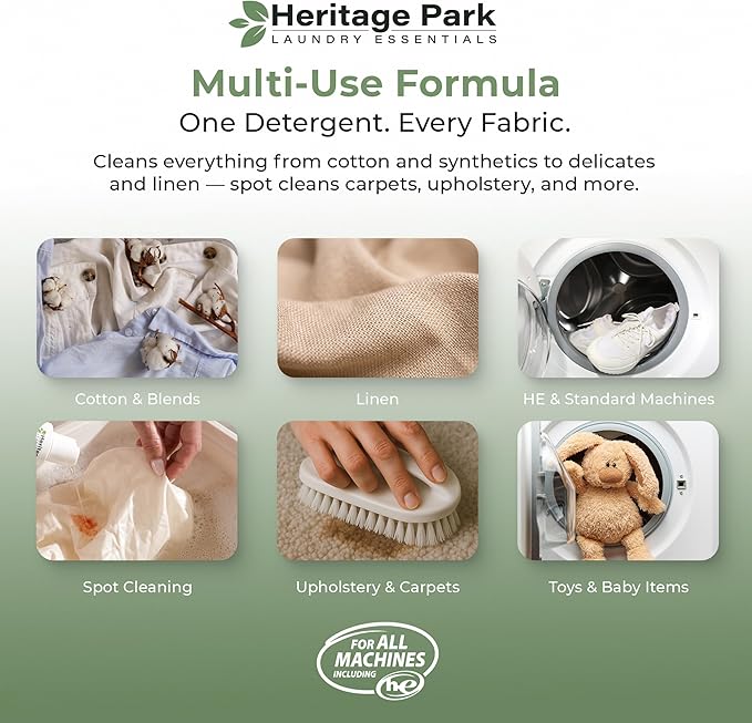 Heritage Park Luxury Laundry Detergent | Dermatologist Tested Plant based Natural & Enzyme Laundry Detergent | Sensitive Skin Friendly - Shore Breeze (64 fl oz)