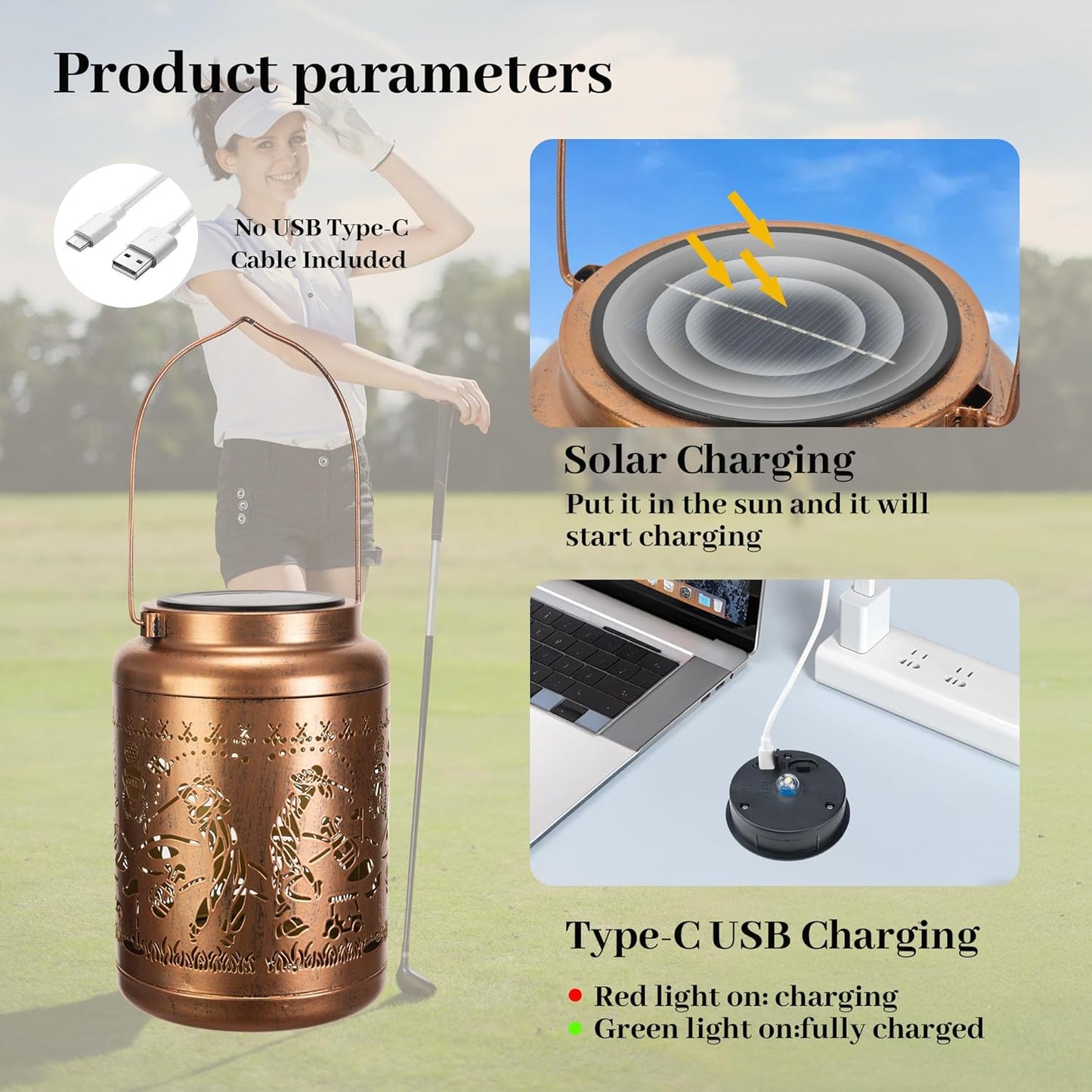 Livinlarge Golf Solar Lanterns Outdoor Waterproof,Hanging Solar Lights,Birthday Gifts for Women,Men,Mom,Mothers Day Gifts,Garden Decor for Outside,Patio,Outdoor,Yard,Lawn,Balcony,Gifts for Golf Lovers