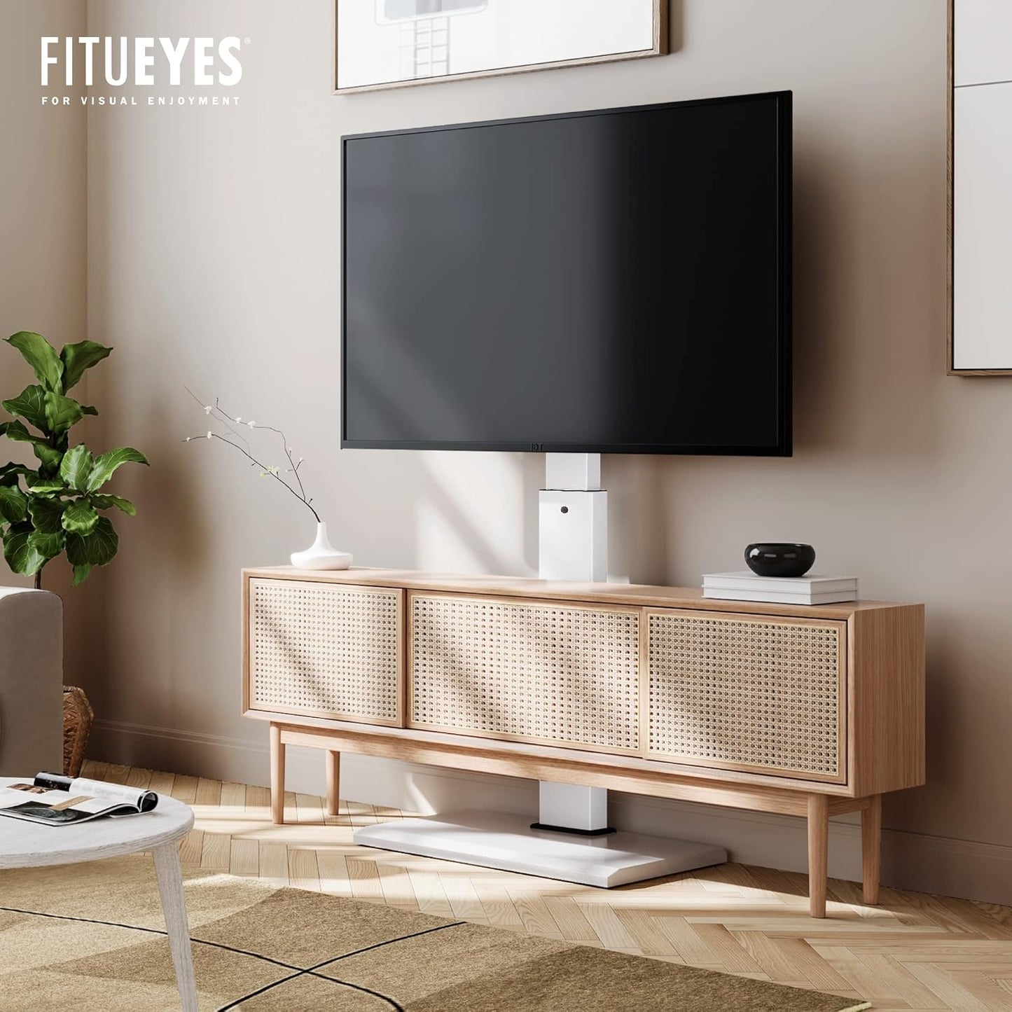 FITUEYES Iron Base Floor TV Stand with 60 Degree Swivel Universal Stand for 32-65 inch TVs up to 88lbs with Height Adjustable Mount and Wire Management