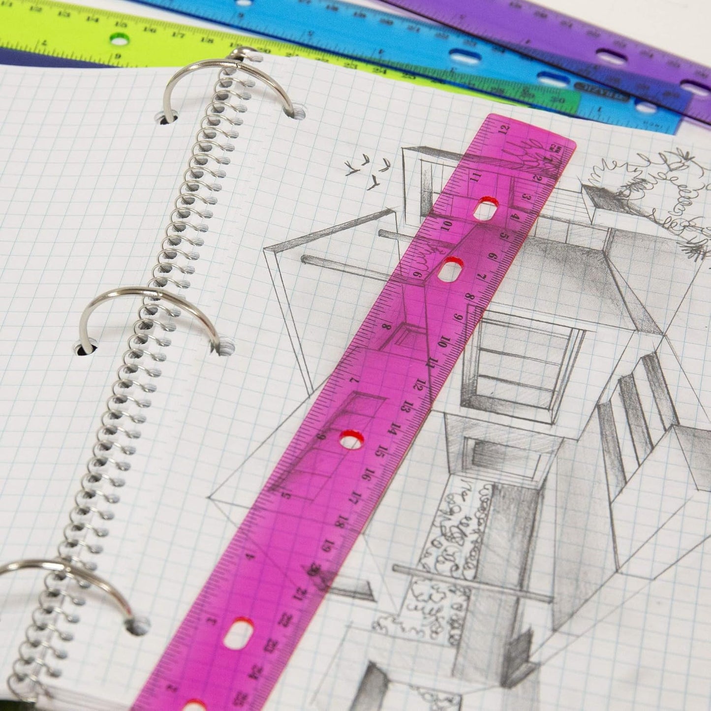 BAZIC Products Jeweltones Color Plastic Ruler 12" (30cm), Inches Centimeter Metric Measuring Drafting Rulers, for Students School Supplies (4/Pack), 2-Packs