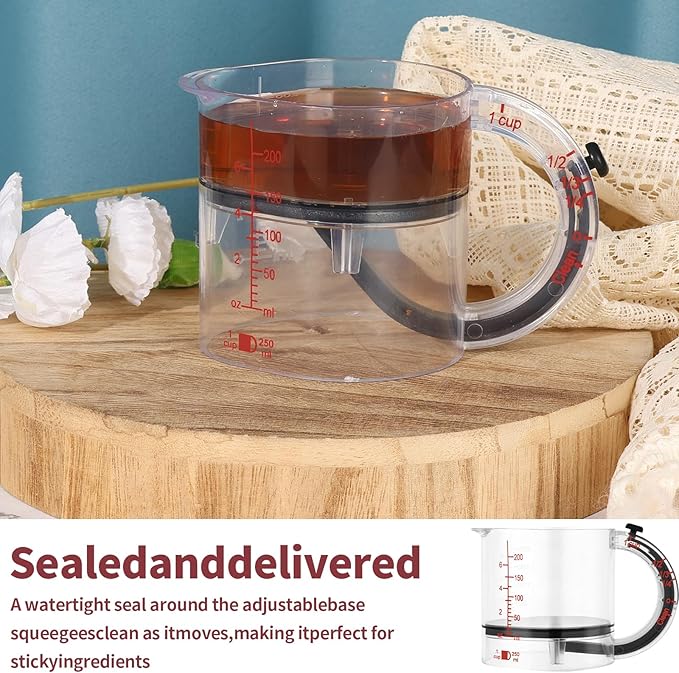 4-in-1 Adjustable Measuring Cup, Adjustable Base Kitchen Measuring Cup, Push-In Measurings Cups with Oz/Ml Dual Markings, Multi Measurings Cube Cups for Cooking and Baking (1PC)