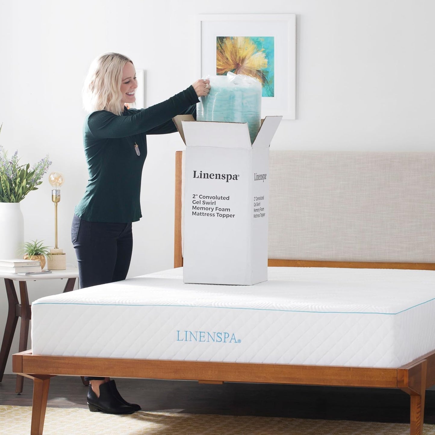 Linenspa 2 Inch Convoluted Gel Swirl Memory Foam Mattress Topper - Promotes Airflow - Relieves Pressure Points - King