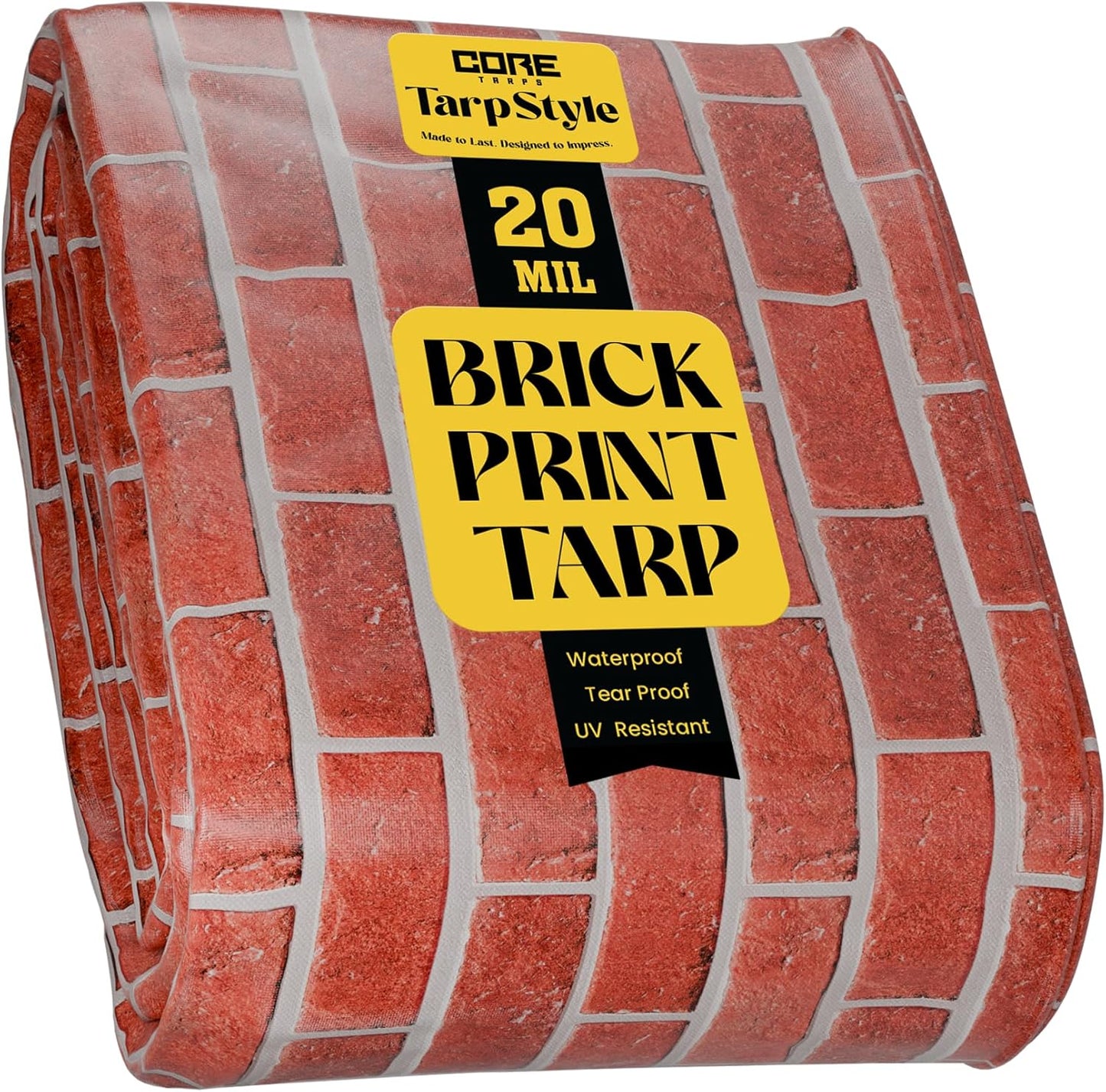 Core Tarps Extreme Heavy Duty 20 Mil Tarp Cover, Waterproof, UV Resistant, Rip and Tear Proof, Poly Tarpaulin with Reinforced Edges for Roof, Camping, Patio, Pool, Boat (Bricks/Black 20′ X 30′)