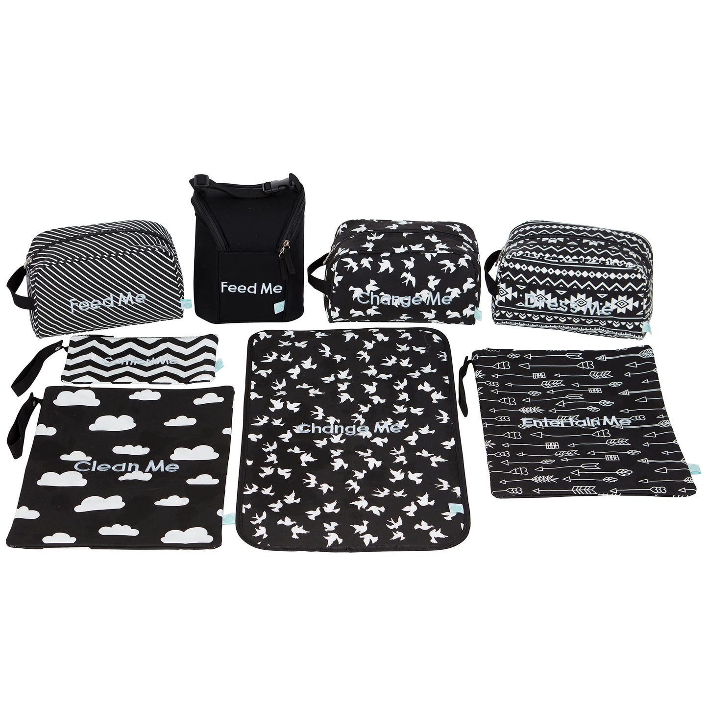 Easy Baby - Diaper, Bottle, and Supplies - Organizer Pouches and Changing Pad - Change, Feed, Dress, and Clean Me (8 Pack Brooklyn) | Organizing Packing Tote Cubes for Baby Items