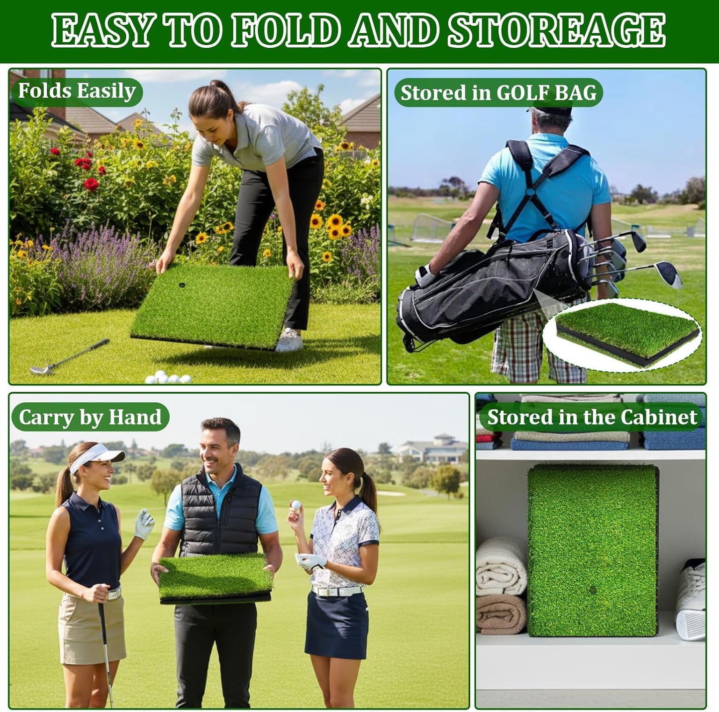 Premium Dual-Turf Golf Hitting Mat - 4x5ft Indoor/Outdoor Practice Mat with Realistic Fairway & Rough Turf, Portable Golf Swing Training Mat with Alignment Guide Real Feel for Driving Range
