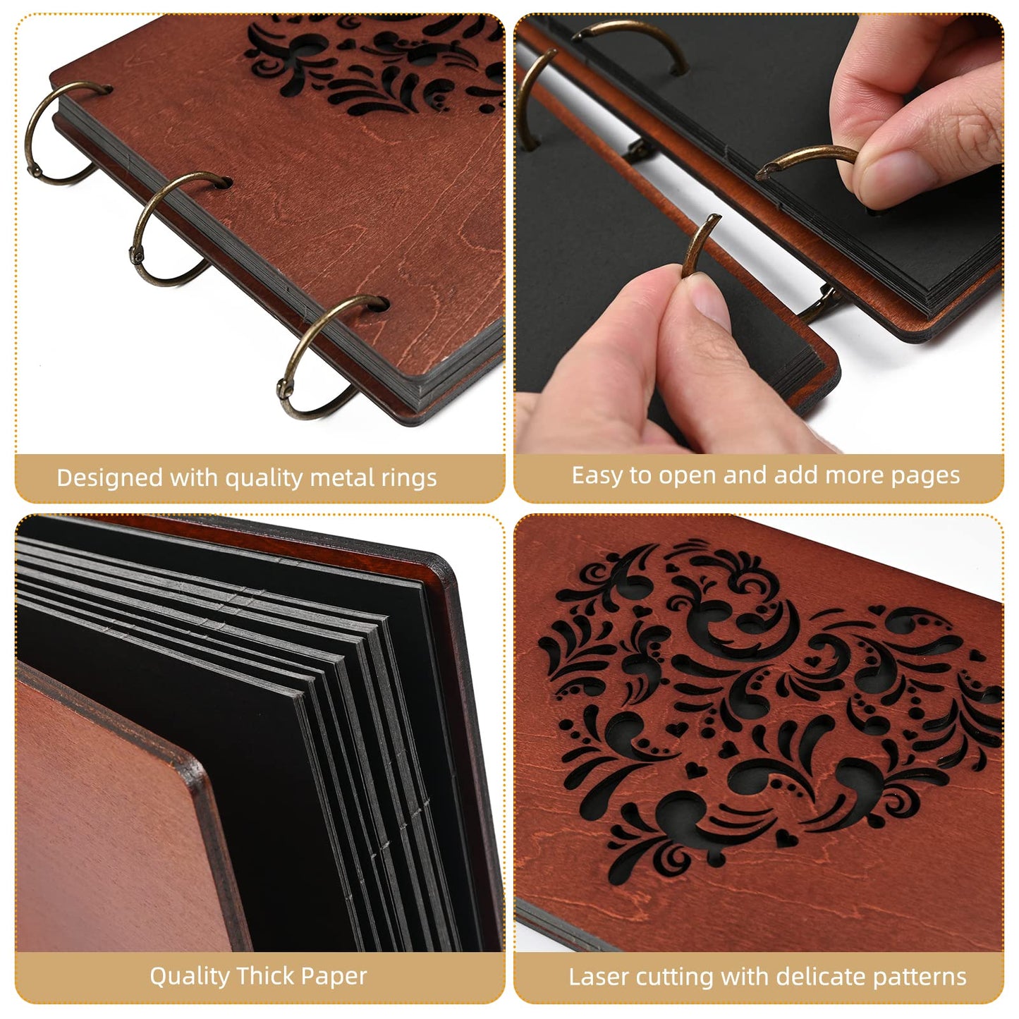Giiffu Wooden Scrapbook Photo Album with Heart Design, DIY Memory Book, 100 Pages Personalized Scrapbooking Album, Romantic Gift for Wedding, Anniversary & Valentine’s Day