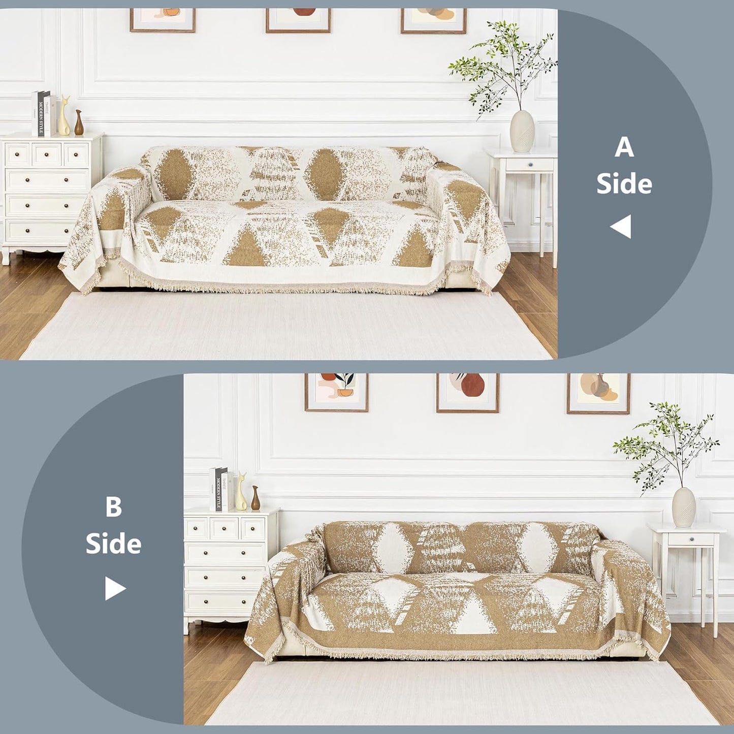 MYSKY HOME Couch Cover for Sectional Sofa Set,Boho Furniture Protector, Sofa Cover Washable for Pets, Couch Covers for 3 Seat Sofa, Chenille Multi-Use Throw Blanket, 71" X134"