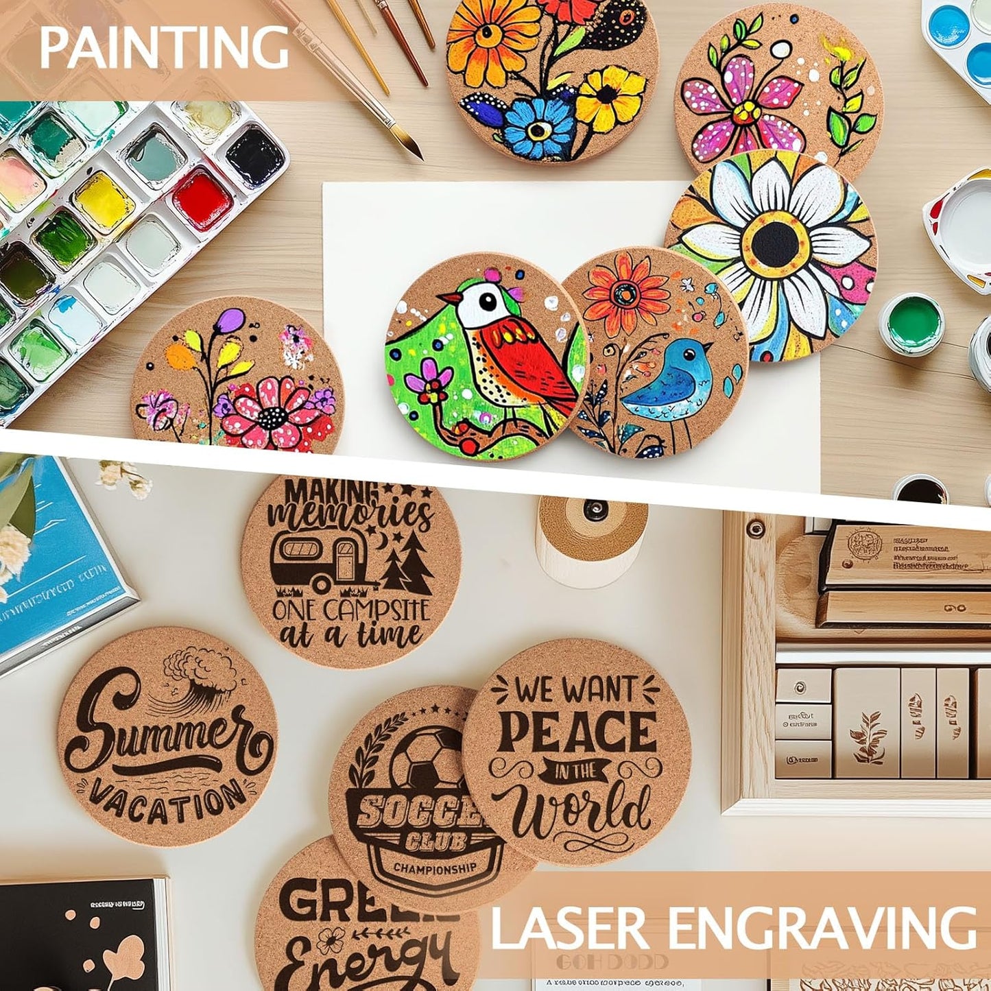 24 Pieces Cork Coasters for Drinks, GOH DODD Thicken Absorbent Blank Coasters for DIY Crafts Laser Engraving Sublimation Wood Burning Plants Painting Housewarming Gifts Wedding, Round, 4 Inch
