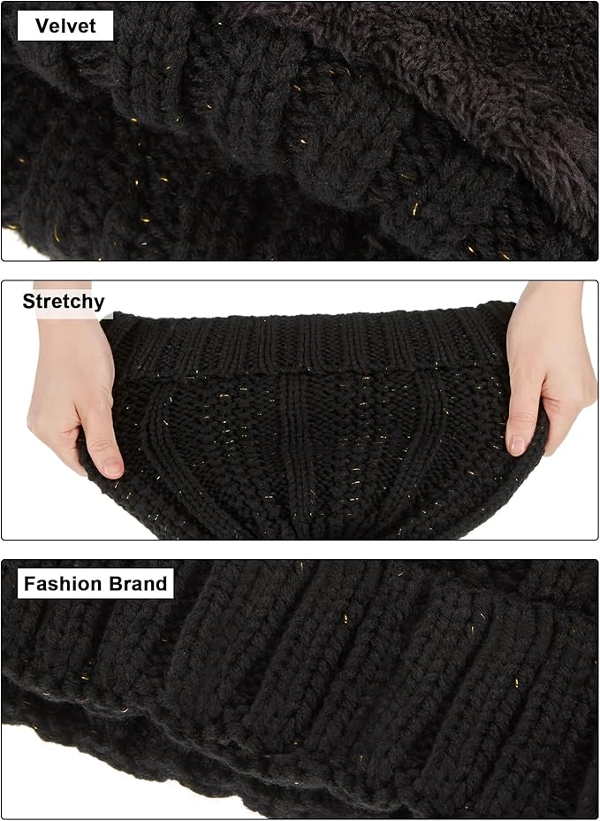 SATINIOR 5 Pcs Winter Hat Scarf Gloves Set Fleece Warm Lined Knit Beanie Hat Touch Screen Earmuff Gloves Warmer for Women(Black,Classic Style)