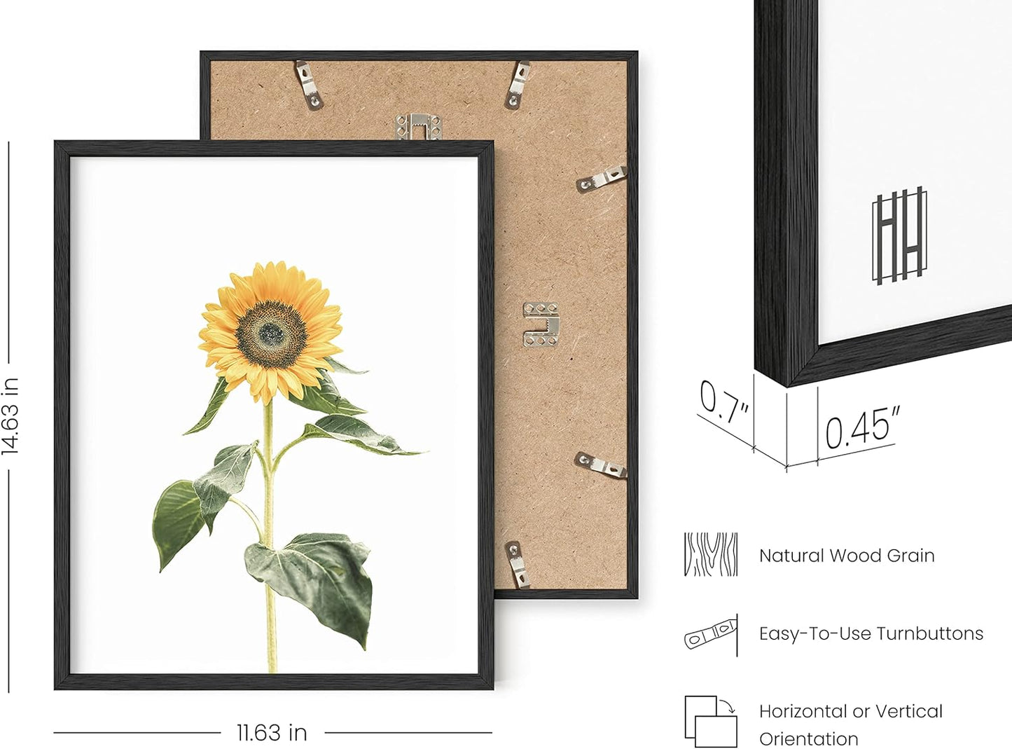 HAUS AND HUES Sunflower Posters - Set of 4, Floral Bedroom Decor, Sunflower Paintings for Wall, Yellow Kitchen Art (11x14, Black Frame)